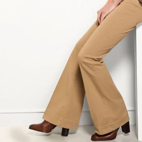 MASSIMO DUTTI Khaki Tan Cotton Twill Chino Wide Leg Flared Pants, Size 10 - Picture 2 of 15